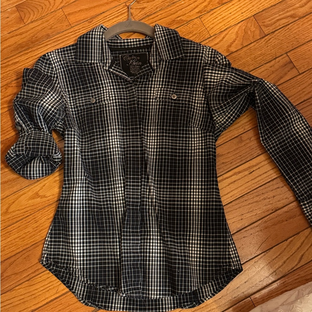 Calvin Klein Fitted Black and White Plaid Shirt